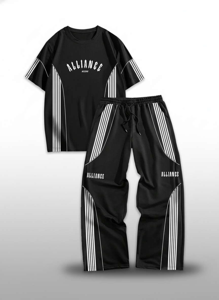Letter Stripe T-Shirt And Pants Set