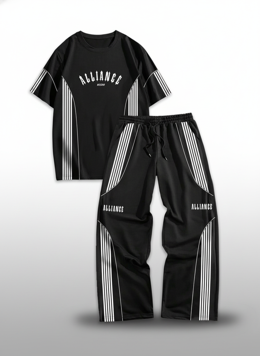 Letter Stripe T-Shirt And Pants Set