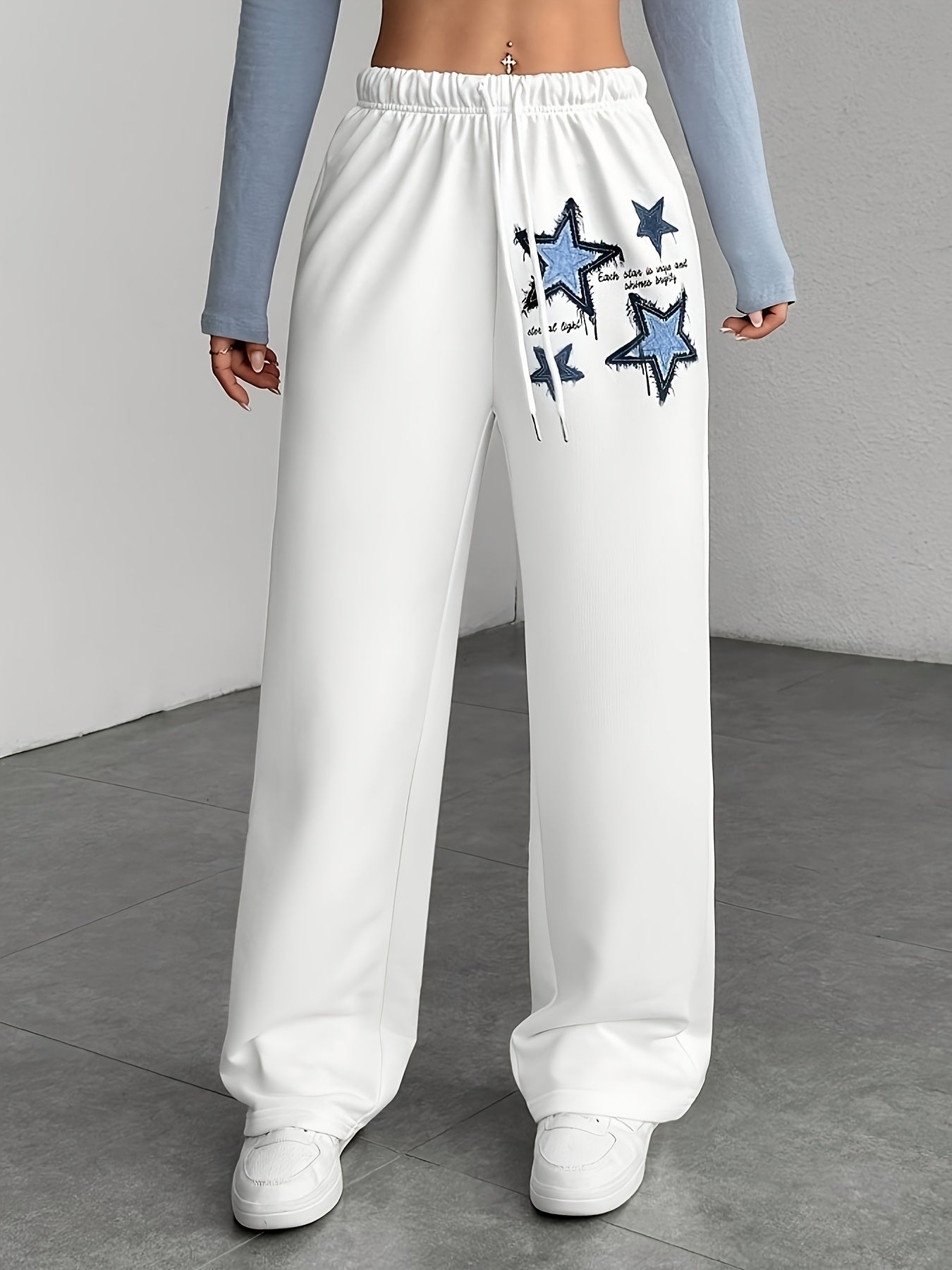 Women's White Star Print Casual Pants