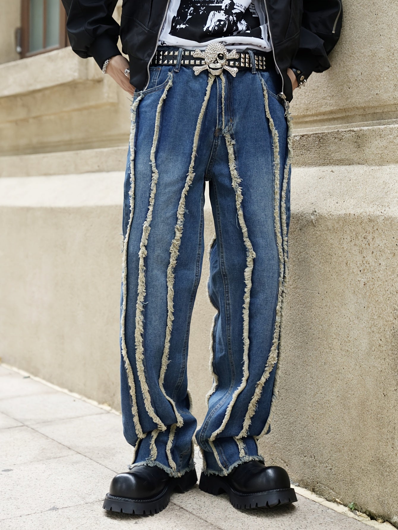 Men's Street Style Raw Hem Loose-Fit Jeans
