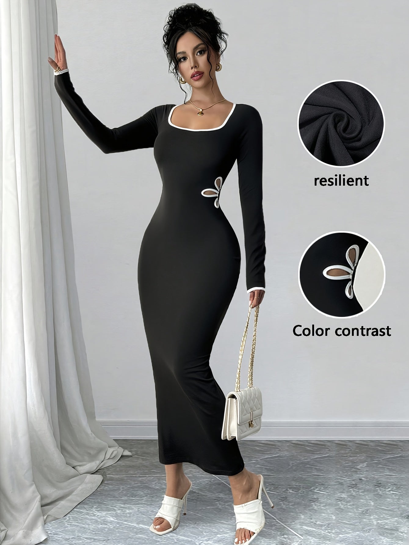 Elegant Women'S Long-Sleeve Dress with a Round Neck