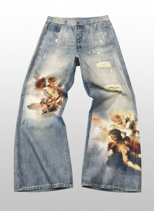 Angel Graphic Distressed Pocket Jeans