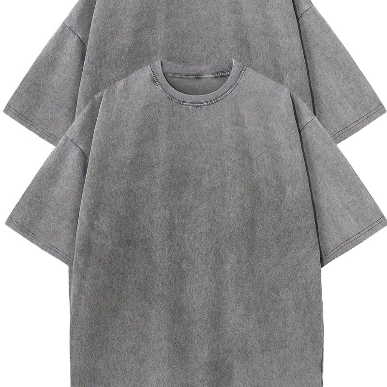 2pcs Men'S Heavyweight 100% T-Shirts - Relaxed Fit Drop Shoulder Short Sleeve Round Neck Tee