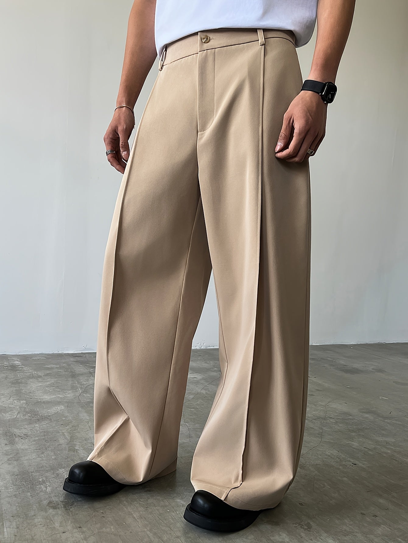 Men'S Casual Straight-Leg Pants with Button Closure