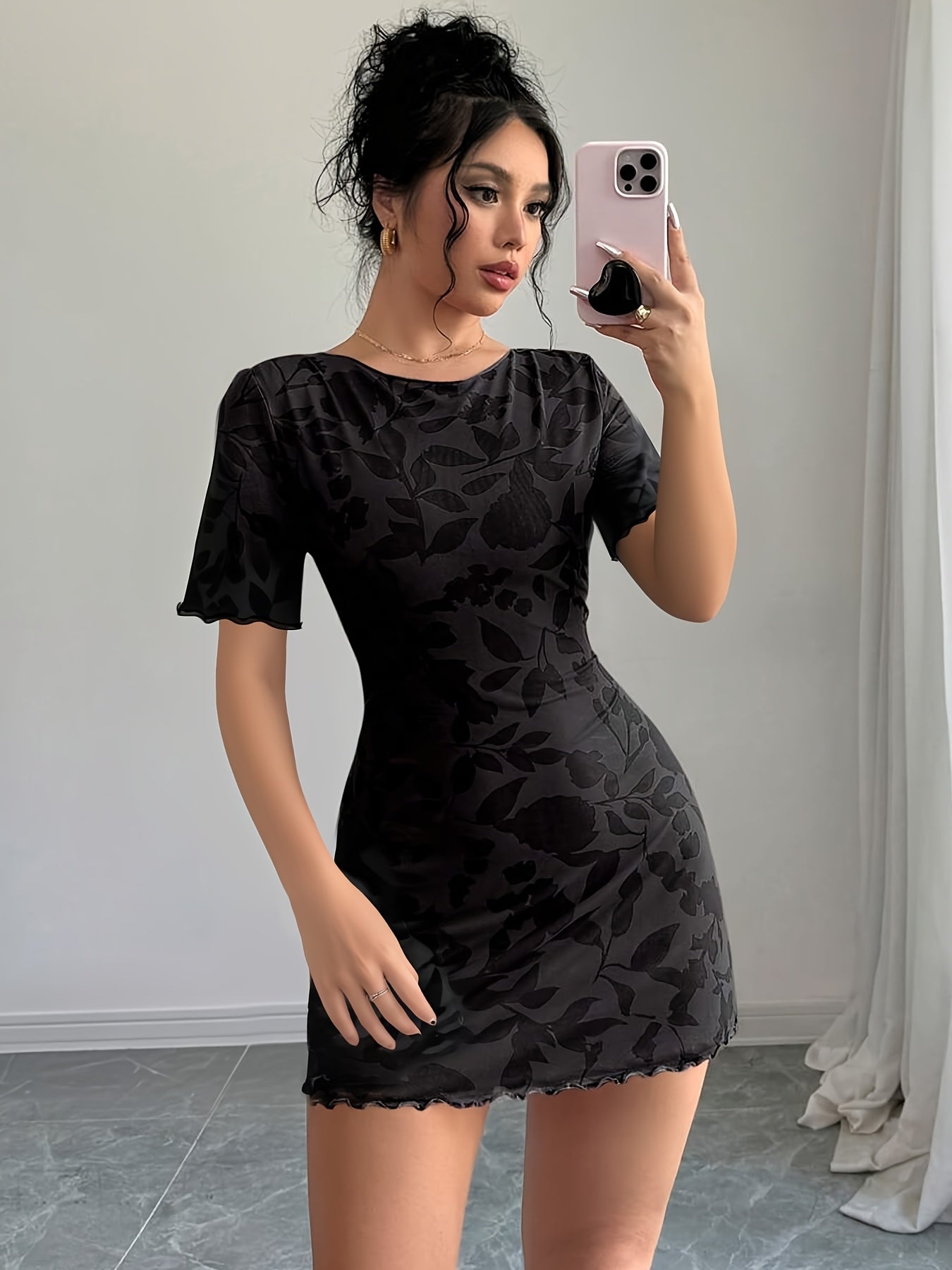 Women's Elegant Floral Print Bodycon Mini Dress