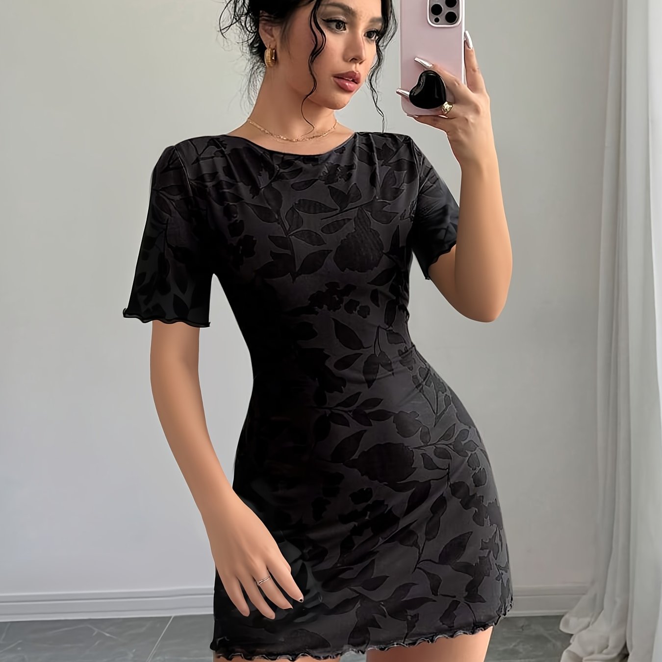 Women's Elegant Floral Print Bodycon Mini Dress