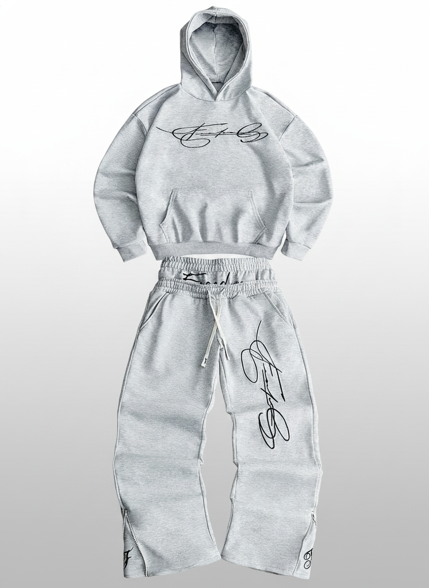Embroidered Hoodie Wide Leg Sweatpants Set