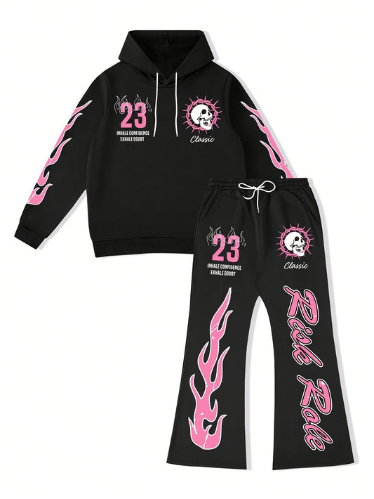 Flame Graphic Hoodie & Sweatpants 2 Piece Set