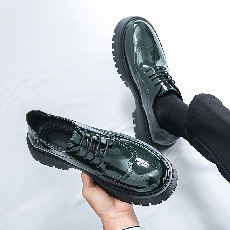 Men's Stylish Black & Green Wingtip Oxford Shoes