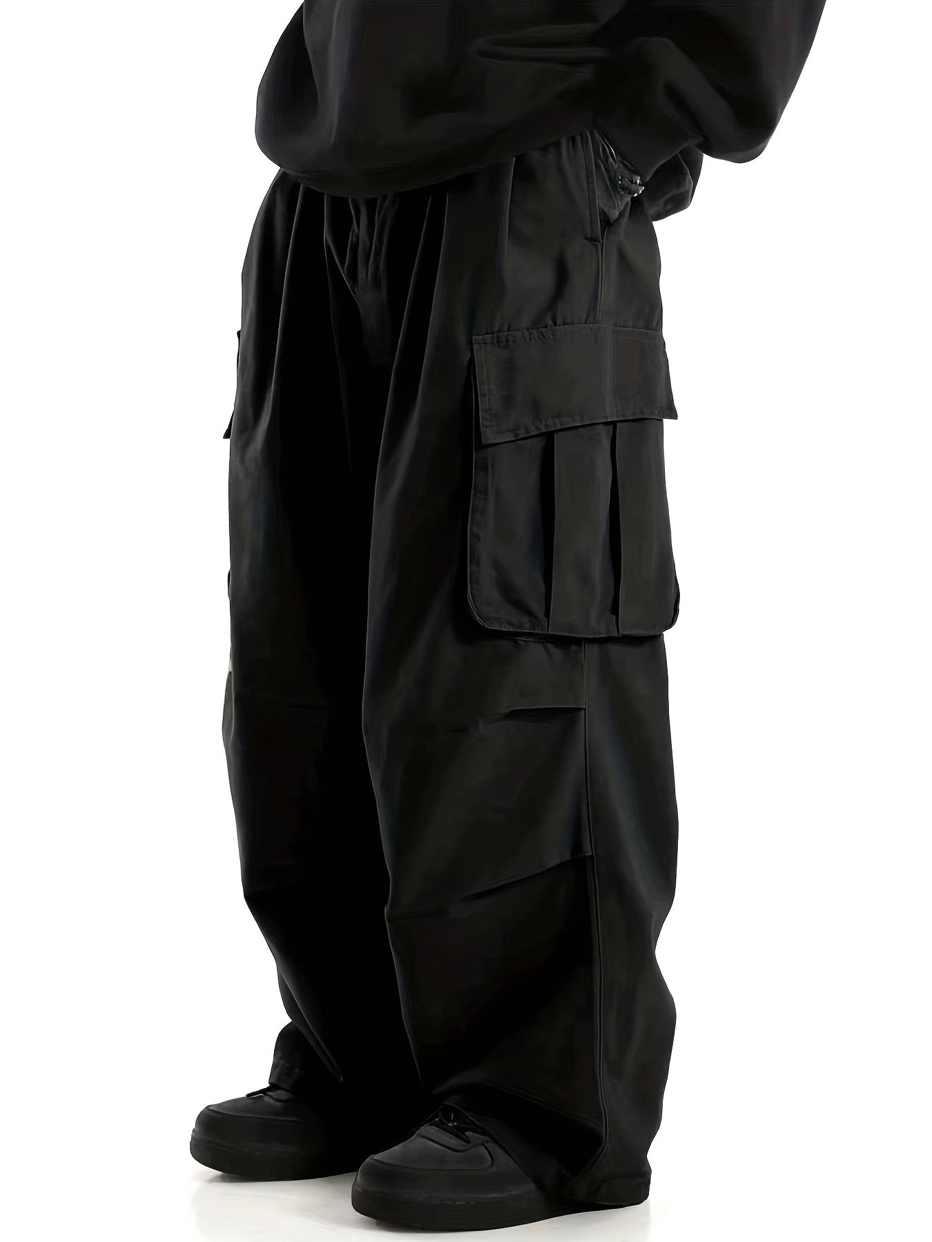 Solid Multi Flap Pockets Men's Straight Leg Cargo Pants