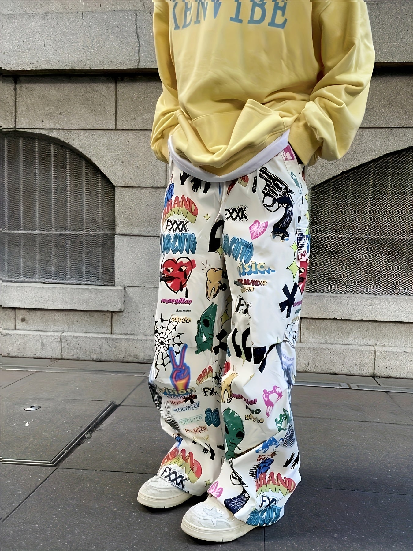 Graphic Polyester Wide-Leg Pants