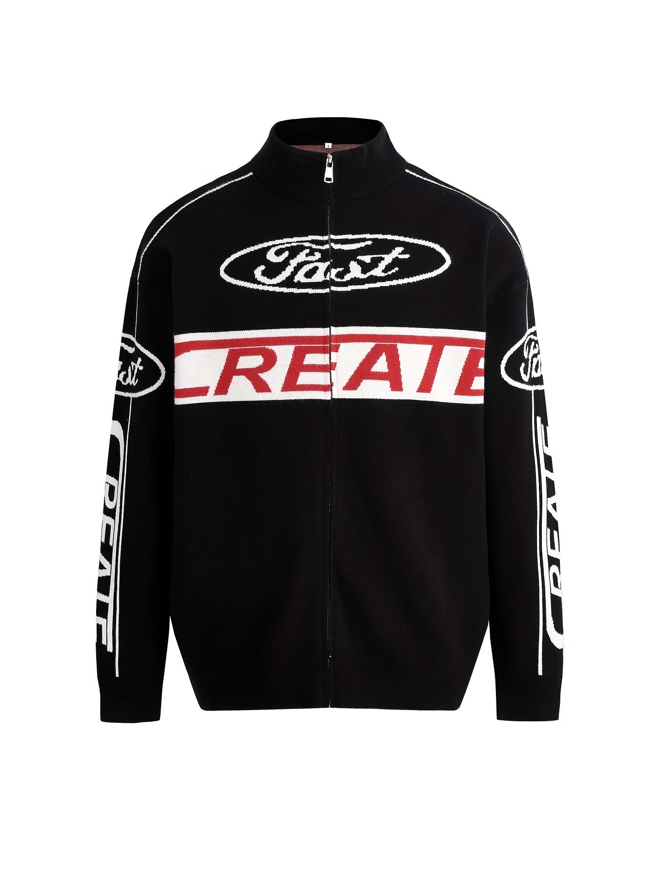 Men's Heavyweight Full-Zip Letter Graphic Sweater Jacket