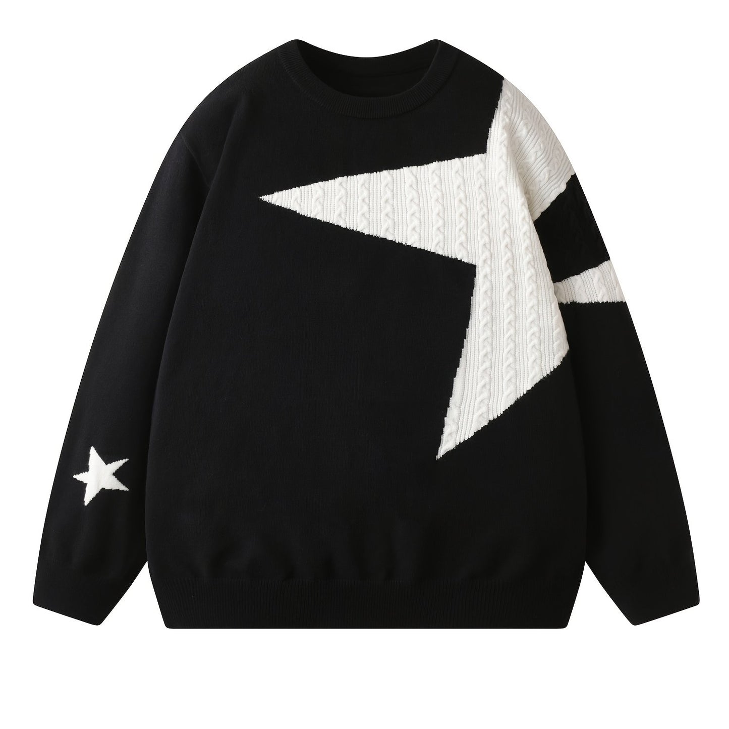 Men's Black & White Contrast Crew Neck Sweater