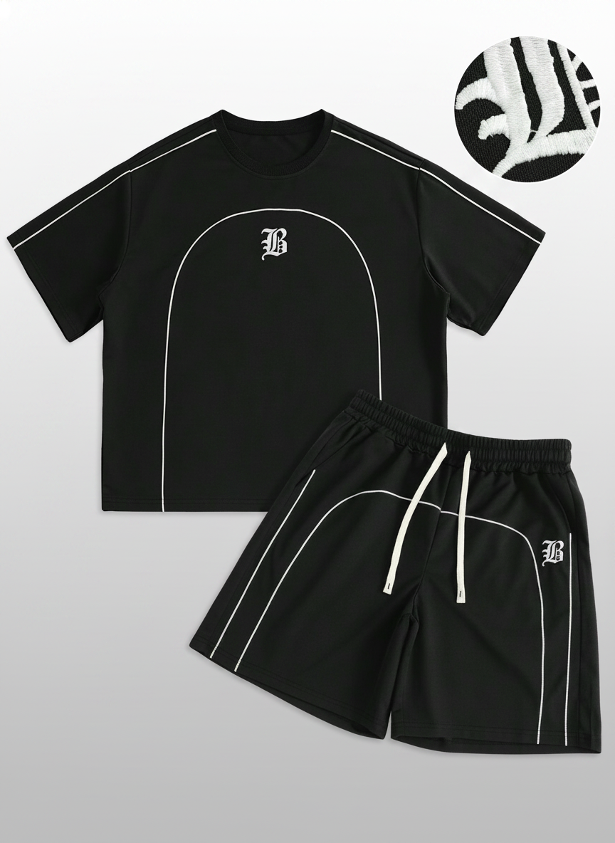 Contrast Trim Letter Print Tee Shorts