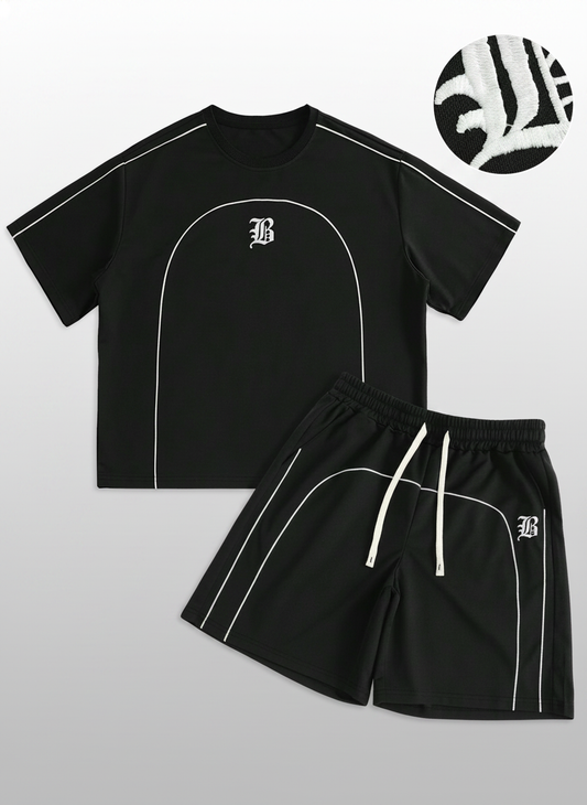 Contrast Trim Letter Print Tee Shorts