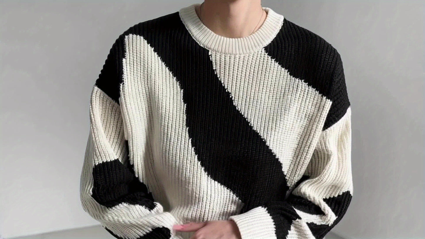 Men's Casual Striped Round Neck Sweater