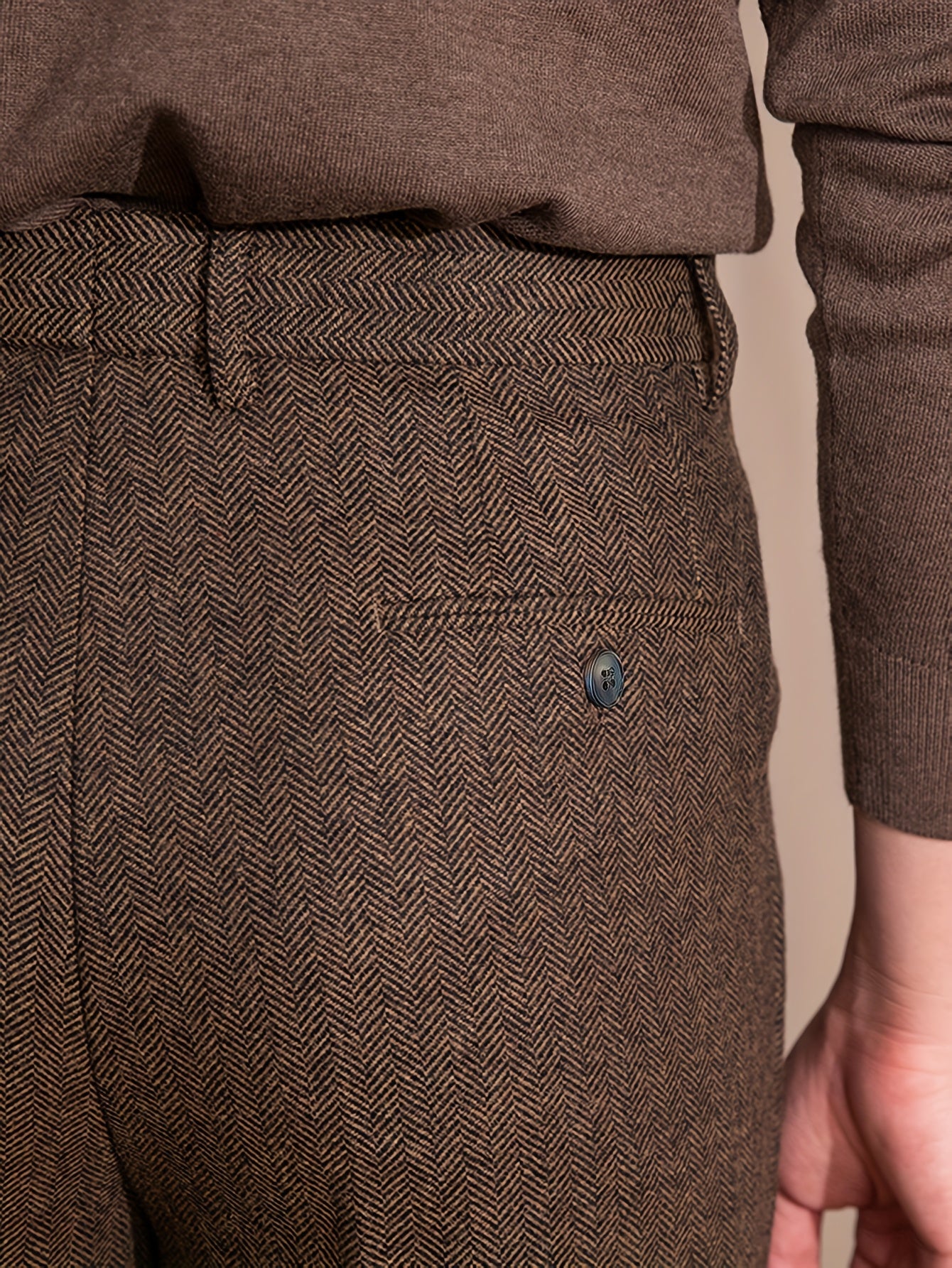 Men's Herringbone Patterned Casual Trousers