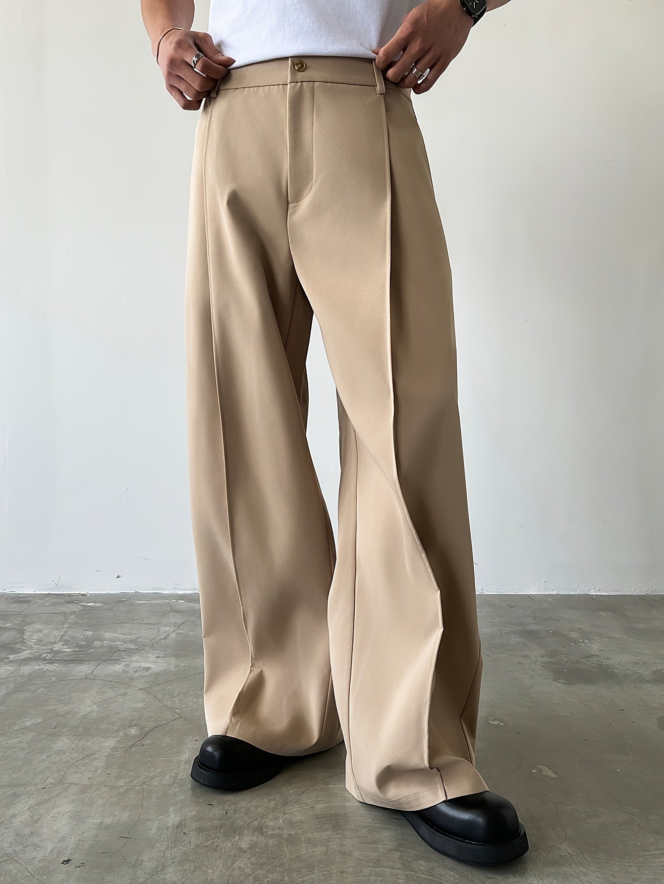 Men'S Casual Straight-Leg Pants with Button Closure
