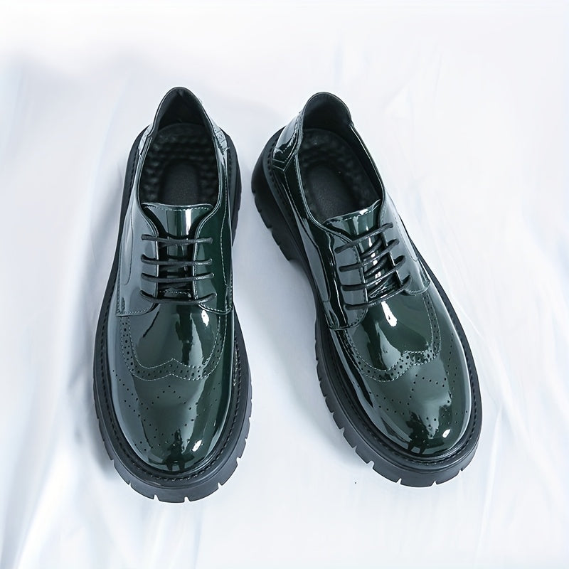 Men's Stylish Black & Green Wingtip Oxford Shoes