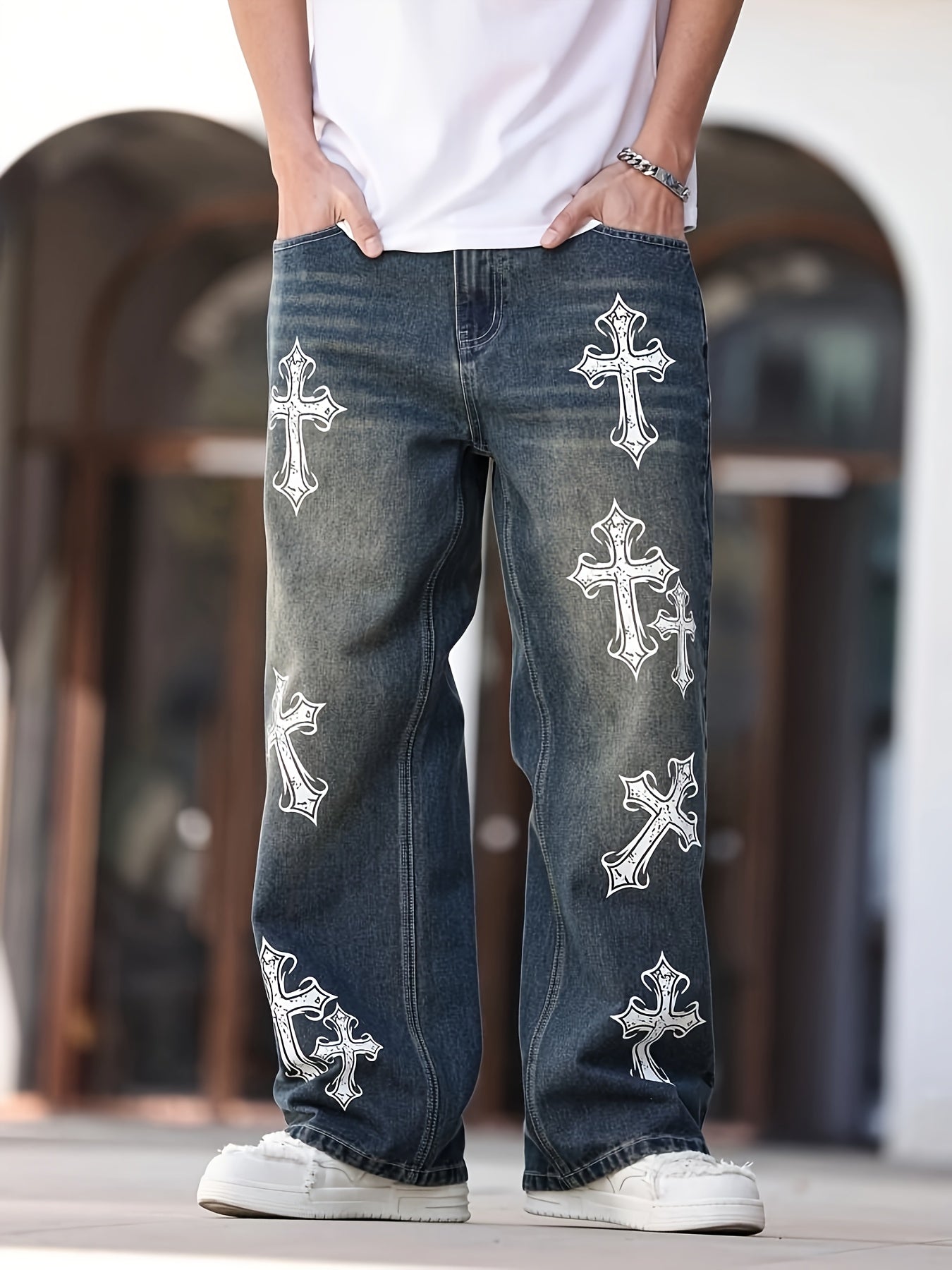 Men's Vintage Street Style Printed Loose Casual Jeans