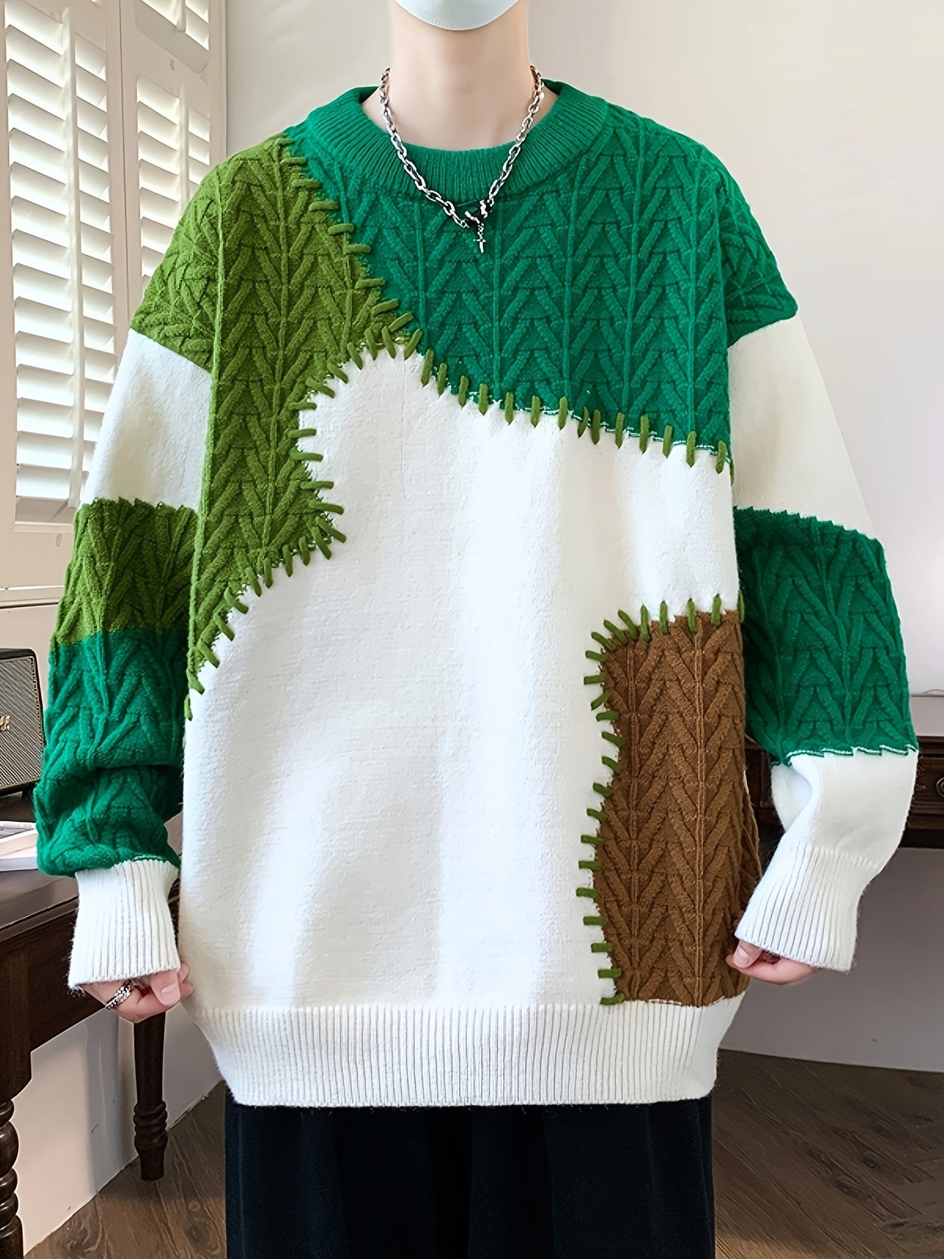 Men's Color-Block Cable Knit Sweater