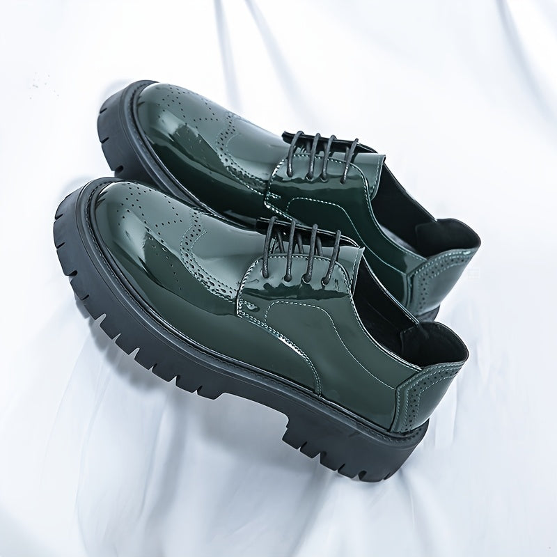 Men's Stylish Black & Green Wingtip Oxford Shoes